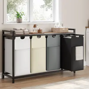 AOWOS Laundry Hamper, 112L/168L Large Laundry Basket, Freestanding Laundry Sorter Organizer 2/3 Section with Top Shelf & 2/3 Removable Washable Bags & Side Pockets for Dorm