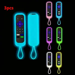 3pcs Multi-Color Glow-in-the-Dark Silicone Remote Control Covers with Lanyard, Semi-Wrapped Shockproof and Drop-Resistant, Suitable for TCL ROKU Series RC280TV, Easy to Find with Glow, Convenient Storage with Lanyard