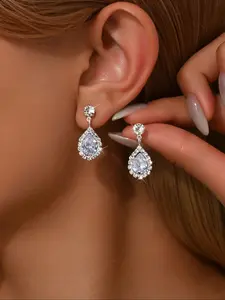 Sparkling Artificial Zircon Drop Earrings, Bridal Wedding Accessories in Elegant Gift Box, Perfect for Parties and Evening Events
