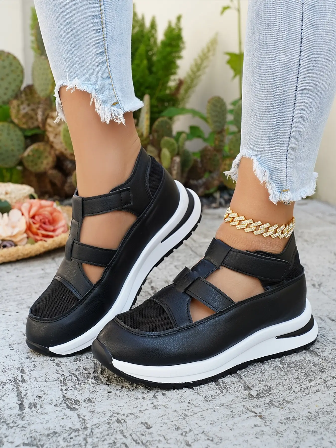 Women's Mesh Breathable Platform Sandals, Summer Velcro Wedge Sneakers, Hidden Height Increasing Versatile Slides, Strapy Sandals, Fashionable Slide Sandals