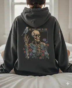 Gildan Women's Christian Hooded Sweatshirt, Ezekiel 37 Floral Skeleton Graphic Print, Oversized Cotton Blend Fleece Knit, Casual Long Sleeve with Pocket