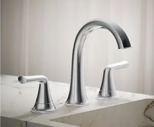 KOHLER Desette Polished Chrome Widespread 2-handle WaterSense Mid-arc Residential Handle Bathroom Sink Faucet with Drain (new)