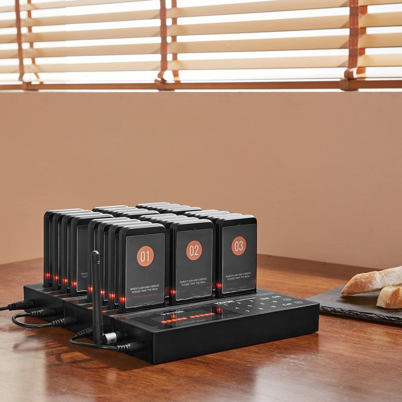 VEVOR Restaurant Pager System, Wireless 400m Long Range Lineup Waiting Queue Signal, Guest Customer Calling Beepers with Vibration & Flashing, 24 Buzzers for Food Truck, Church, Nursery, Hospital