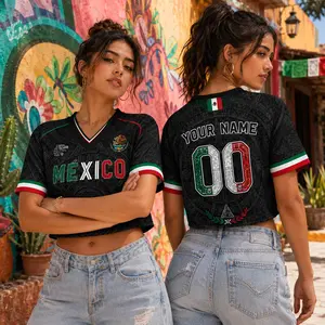 Custom Mexico Soccer Crop Top Jersey – Personalized Name & Number Football Fan Crop Tee for Women