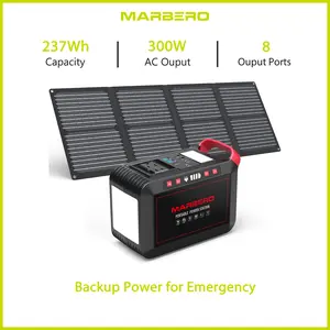 MARBERO 237Wh Solar Generator with 60W Solar Panel Portable Power Station with 2 x 300W AC Outlets (375W Surge) 8 Output Ports Pure Sine Wave for Home Camping Essentials Emergency
