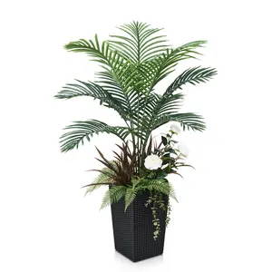VeriNatural 4FT Mixed Fern and Palm Artificial Plants with Black Taper Planter for Indoor & Outdoor（VN148）,suitable beside the True Mirror