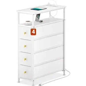 Dresser with Bins, Storage Tower with 4 Fabric Drawers, Dresser for Bedroom, Chest of Drawers with Steel Frame, Wood Top, Golden Knobs, Storage Drawer for Bedroom, Closet, Living Room, Bathroom, Small Spaces