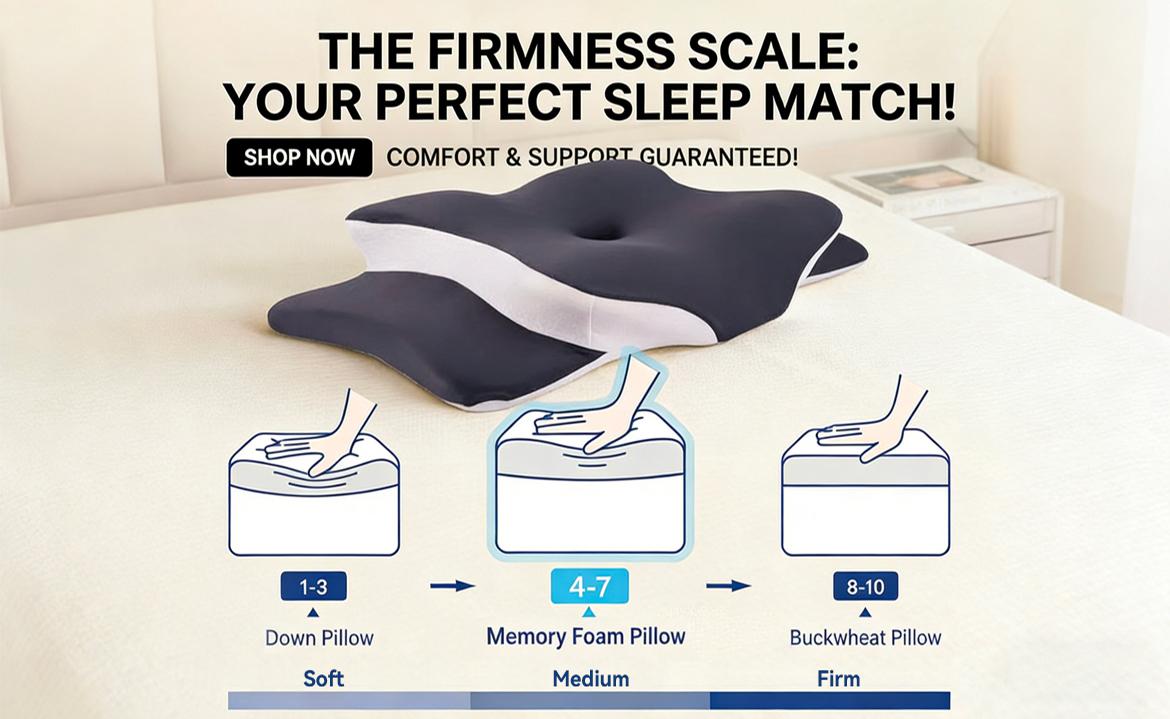 Memory Neck Pillow, Adjustable Ergonomic Memory Foam Neck Pillows, Cervical Support, Breathable & Removable Pillowcase, Mother's Gift