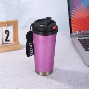 Red Coffee Mug Portable Cup with Ice Enamel Anti-Slip Finish Double Drinking Spout Leak-Proof Design Bottle Shape for Easy Carrying Wide Mouth Slim Base Fits Most Vehicle Cup Holders 18 Oz Capacity Drinkware Flasks