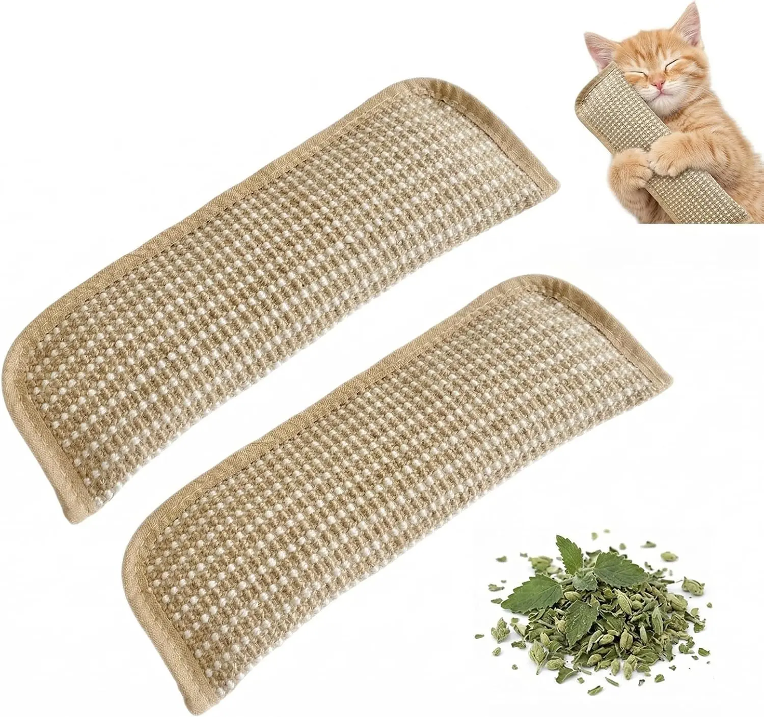 Natural Sisal Cat Pillow Kickers - 2-Pack, 6000mg Herbal Filling, Plain Soft Interactive Toy for Indoor Kittens, Supports Dental Care, Ideal for Indoor Playtime & Pet Gifts indoor cat kitten