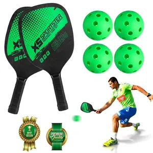 Wooden Pickleball Paddle Set, 2 Pack Lightweight Wood Paddles with 4 Pickleballs, Outdoor Indoor Recreation Game Kit for Beginners Family Daily Play