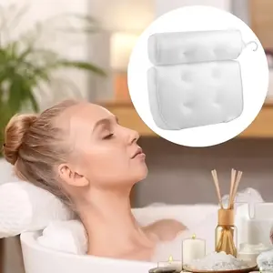 4D Mesh Bath Pillow for Neck and Back Support, with 6 Suction Cups and Hook, Quick-Dry, Machine Washable, Relaxing Bath Accessory for Autumn and Winter