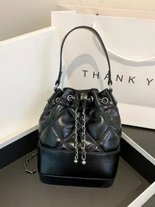 Women's Fashionable Quilted Drawstring Bucket Bag, Pu Leather Handbag for Daily Use, Solid Color Chain Strap Crossbody Bag, Drawstring Purse, Quilted Shoulder Bag