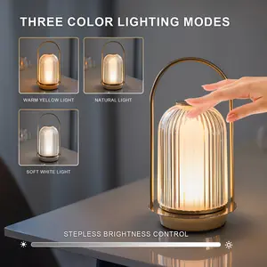 Portable Metal Table Lamp for Outdoor Indoor,Cordless Bedside Lamp,3 Color Adjustment & Rechargeable Battery Operated Desk Lamp for Patio/Bedroom/Restaurant/Bar/Camping Home Decor dimmable desk lamp