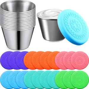 20 Pack Dipping Cups with Lid, 2.5 oz Stainless Steel Dipping Sauce Cups, Condiment Containers with Lid, Freezer Cups with Leakproof  Lid, Sauce Cups with Lid, Mini  Storage Box