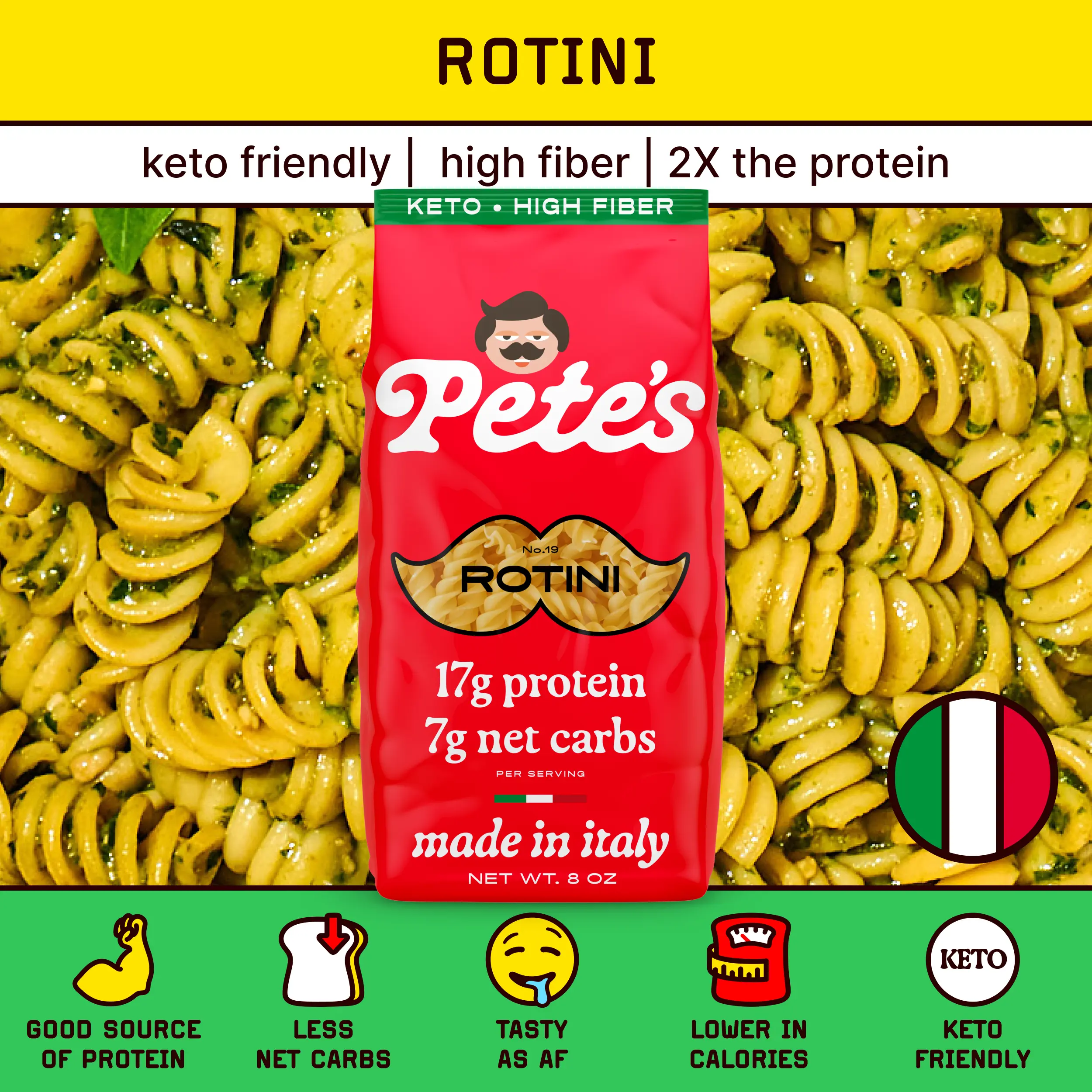 Rotini – Protein-Packed, Less Carbs, Made in Italy | Pete’s Protein Pasta