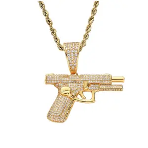 Iced Out Rhinestone Gun Pendant