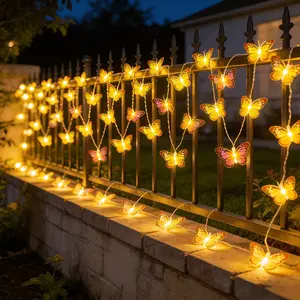 Realistic Butterfly String Lights, Fabric Butterflies Wall Decor, 20 LED, 300cm/118.1in, 8 Lighting Modes, Outdoor Garden Pathway Lighting