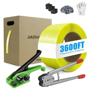 Heavy Duty Banding Strapping kit Contain 1/2" x3600' Polypropylene Packaging Straps & 300 Metal Seals 100 Plastic Edge Protectors Tensioner with Cutter Sealer Tool Glove