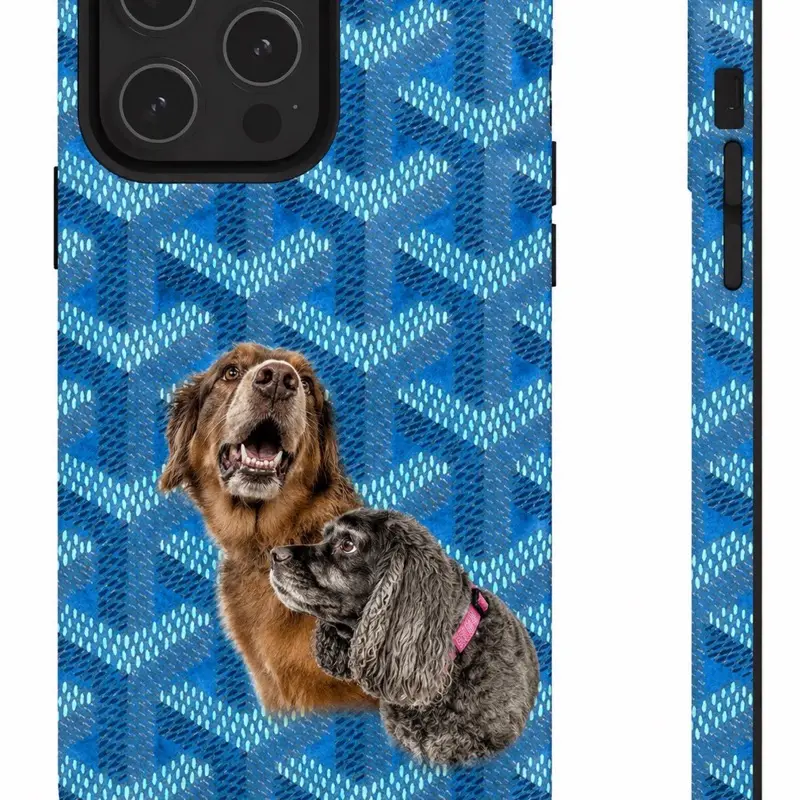 Custom Pet Image Upload Phone Case - Luxury High-End Parisian Dogtooth Print Leather Design Shockproof Protective TPU Shell Accessory, Durable Fit for iPhone 11-17 Pro Max/Plus & Samsung Galaxy S23-25