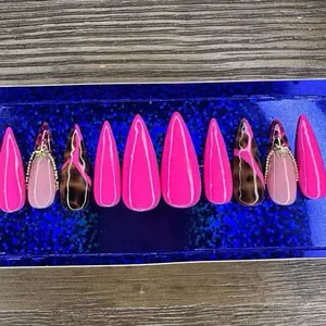 Chazzy’s Hot Pink W/ Tortoise Design Press-On Nails - Bold Pink & Tortoiseshell Combo for Stylish Manicures
