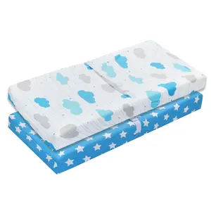 Everyday Kids 2-Pack Changing Pad Covers Stars/Clouds– Soft 100% Cotton Jersey, Fits Most Changing Tables