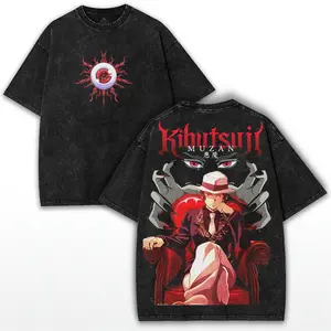 Muzan Inspired Graphic Tee - Demon Slayer Anime Unisex T-Shirt for Fans, Premium Cotton Blend, Trendy Minimalist Design, Vintage Wash Effect, Comfort Fit