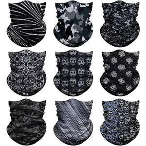 9-Pack Unisex Neck Gaiter Masks, Seamless Square Scarves, Party Face Masks, Balaclavas, Headbands, Headscarves, Headwear, Camouflage, Black, Outdoor Essentials, Sun Protection Face Masks