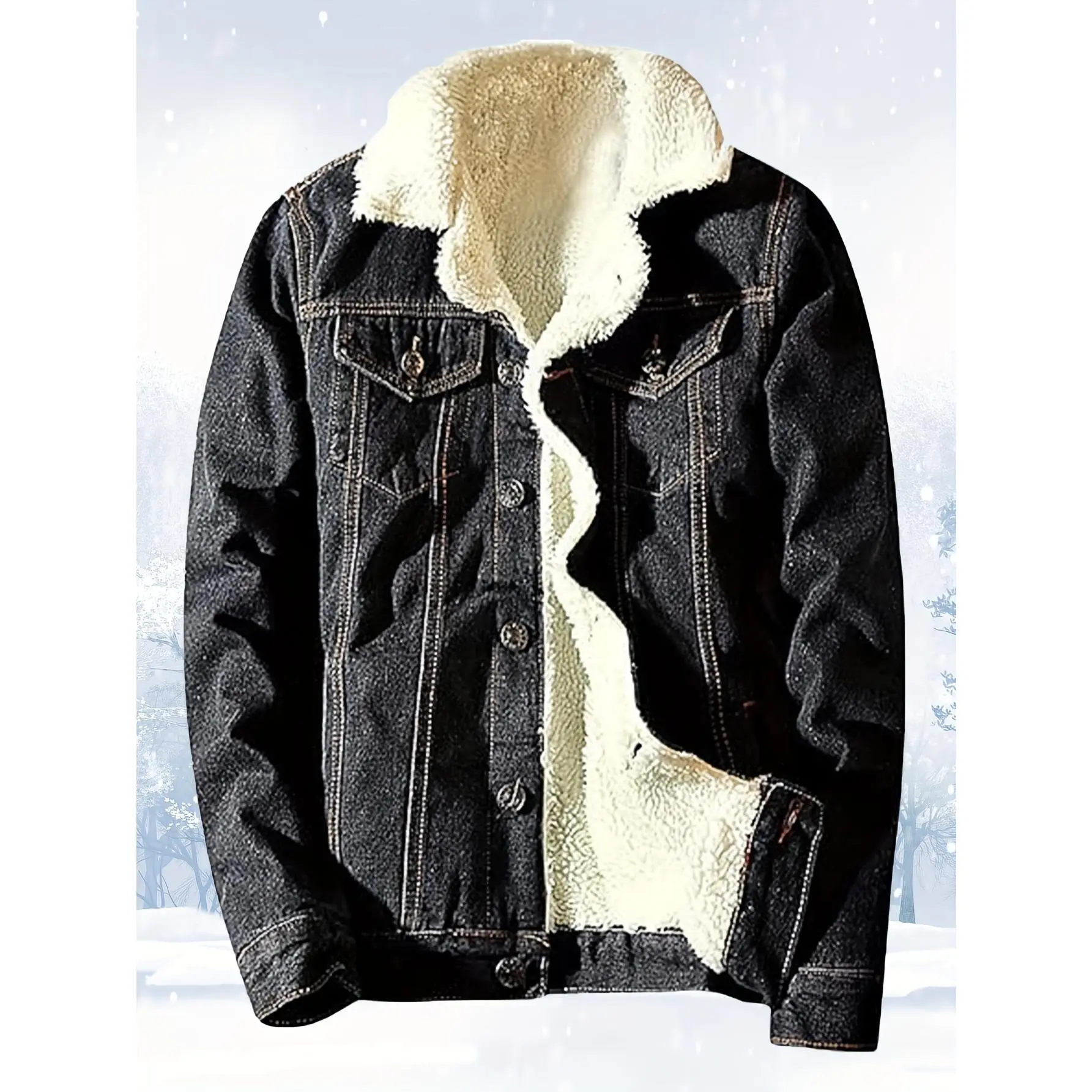 2025 Fleece Lined Denim Jacket - Warm Winter Trucker Jacket - Cowboy Jean Jacket - Soft Fleece Lining & Durable Denim - For Men - Perfect for Cold Weather & Outdoor Activities - Ideal Gift for Winter Holidays