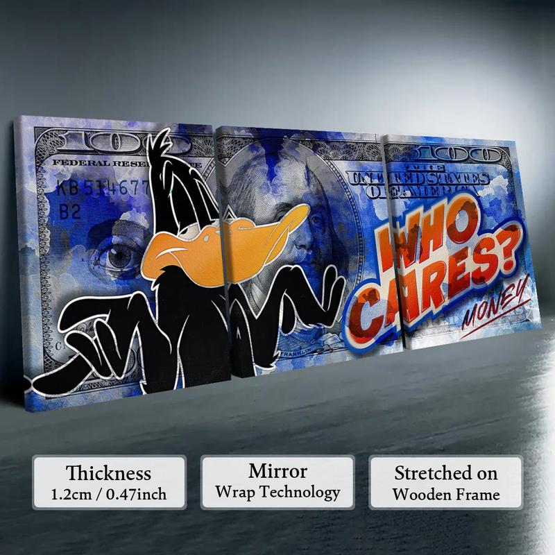 Daffy Duck Money Themed Creative Poster, Wooden Framed Canvas Painting, Modern Art Wall Art for Home Living Room Bedroom Decor, Ornaments