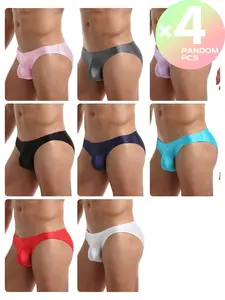 2/3/4 Pcs Random Color Men's Solid Briefs, High Elastic Stretch & Skin-friendly Breathable Fabric, Elastic Waist Underwear, Suitable for Daily Casual, Fitness, Home, Beach & Party Wear