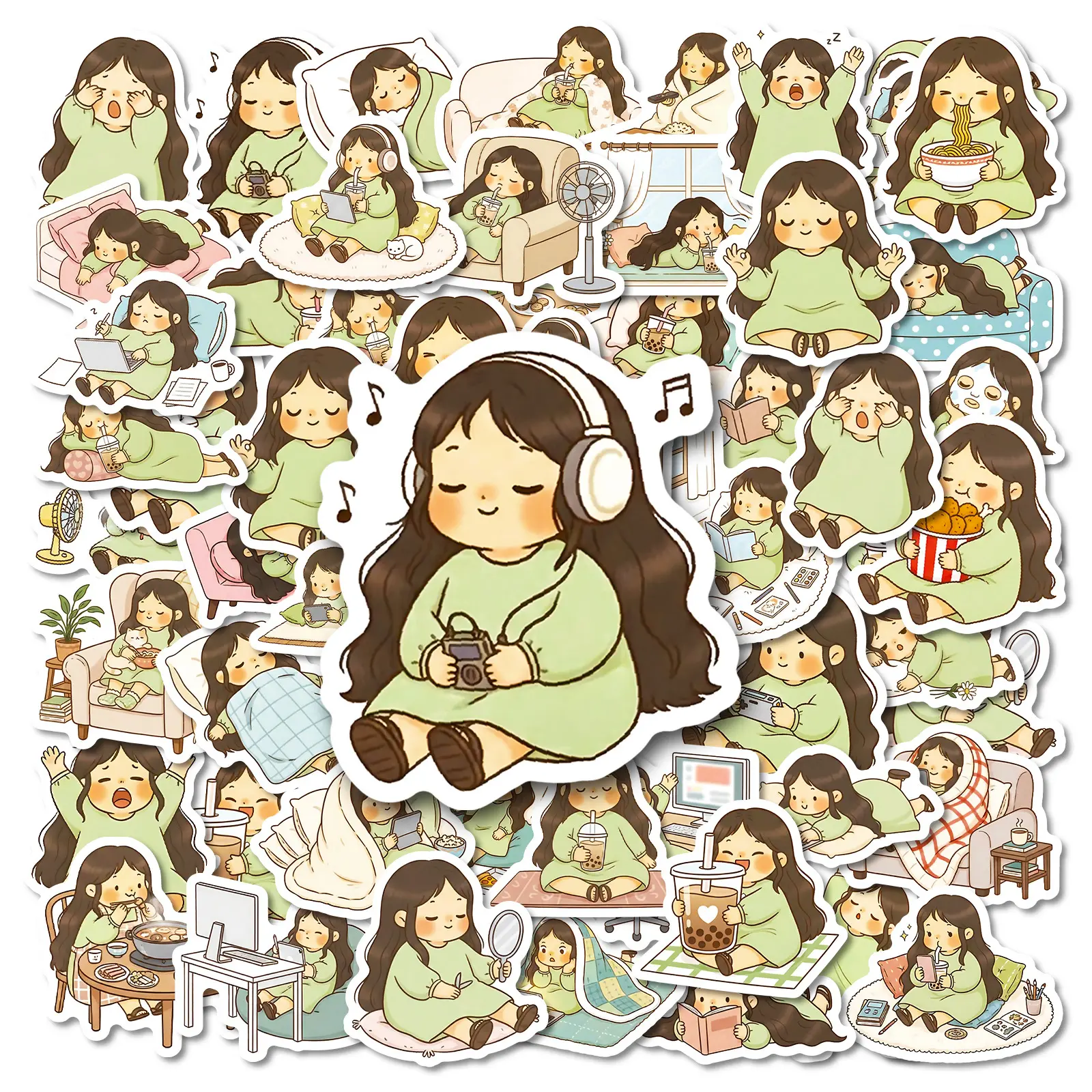 56 Cute Cartoon Lazy Girl Graffiti Series Stickers, Includes Sticker, Suitable for Faith Based Designs Such As Scrapbooks, Diaries, Laptops, Water Bottles, Cars, Etc., As Gifts with Positive Information, Sticker Decals, Anime Sticker, Side Decals