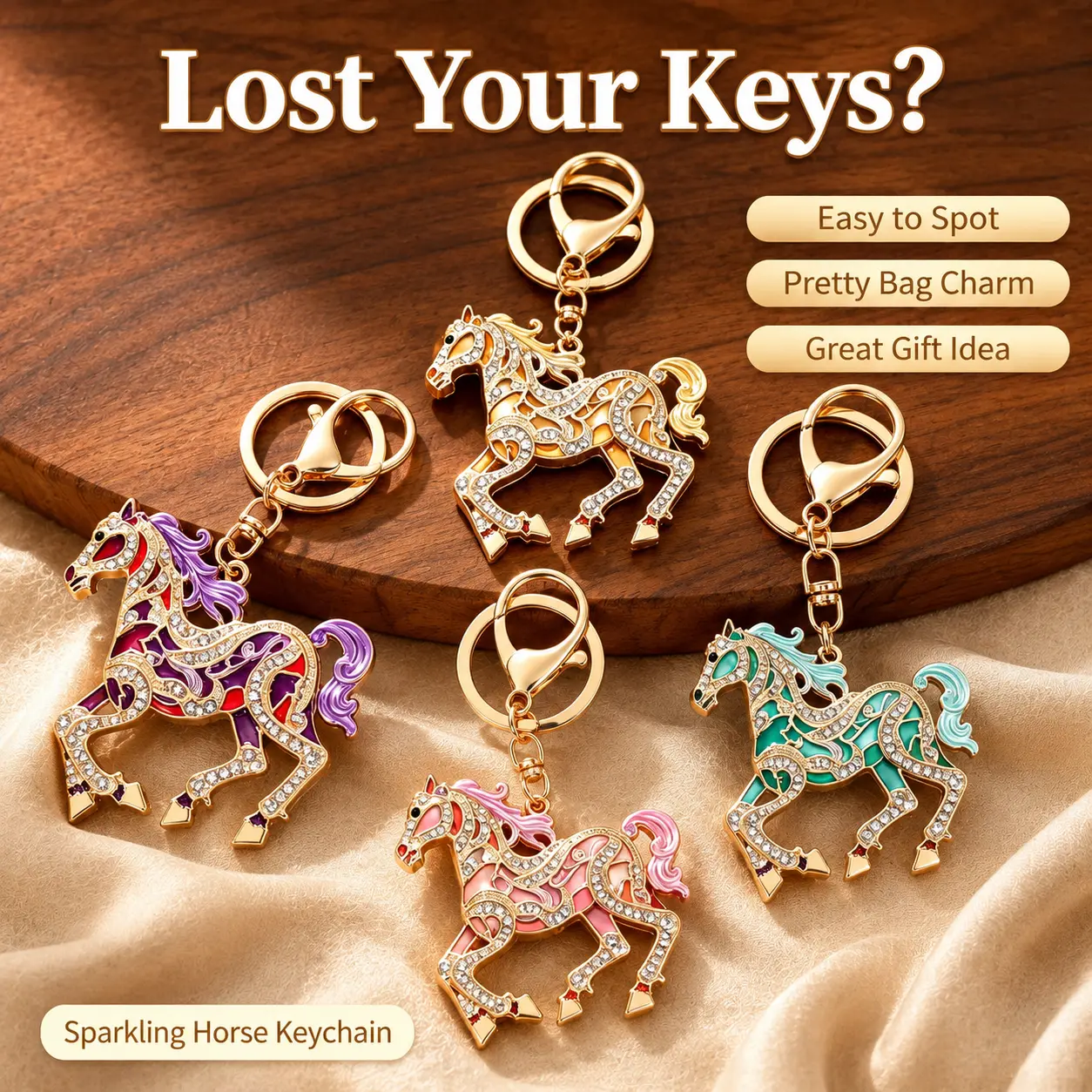 Sparkling Rhinestone Horse Keychain Cute Lucky Horse Bag Charm For Car Keys Women Fashion Enamel Horse Key Ring Gift