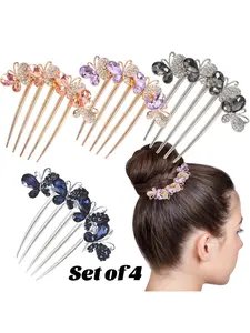 4 PCS Butterfly Rhinestones Hair Combs 5 Teeth for Women, Hair Side Combs Crystal Vintage Headpieces Hair Tools, Pins Hair Clips Accessories, Variety, Fashion Hair Accessories, Ideal for Daily, Wedding, Present