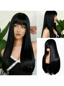 26 Inch Straight Korean Synthetic Wig, Long Natural Bangs Hairpiece, Women's Daily Wear and Cosplay, All Seasons