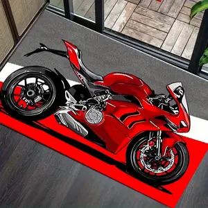 Heavy-Duty Motorcycle Doormat - Non-Slip Entry Mat with Red Bike Design, Machine Washable Floor Mat for Garage, Living Room, Apartment - Durable Polyester Indoor/Outdoor Mat for Motorcycle Enthusiasts, Motorcycle Gifts, Garage Decor, Bold Graphic Design