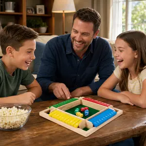 4-Player Shut the Box Wooden Game • Fast-Paced Roll Dice Board Toy for All Ages • No-Screen Math Educational Camping Road Trip Game Gift