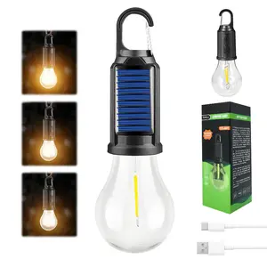 Portable Solar USB Rechargeable LED Camping Lantern - Folding Hanging Light with Clip & Hook, Bright Long-Lasting Lantern for Tents, Outdoor Trips, Power Outages & Emergency Backup, Ideal for Home Garden