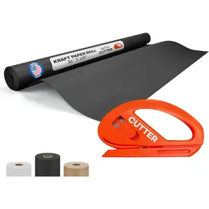IDL Packaging Black Kraft Paper Roll 36" x 1200" (100 feet) with Cutter - USA-Made Quality Paper 50lb Thickness for Wrapping, Packing, Moving, Shipping, & Crafts/Arts - Natural Kraft Material