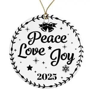Peace Love Joy 2025 Ornament - Christmas & New Year Decoration - Holiday & Seasonal Ornament Ceramic Ornament -  - 3 Inch Christmas Tree Round Ornament - Xmas Holiday Decor - String Included - ORNW0331