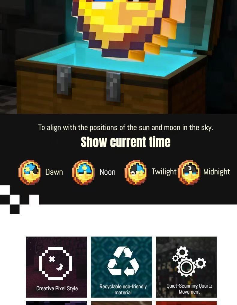 DIYCOM Retro Pixel Wall Clock Auto Switching Day Night Display Hanging Alarm for Bedroom Gamer Room Christmas Gift