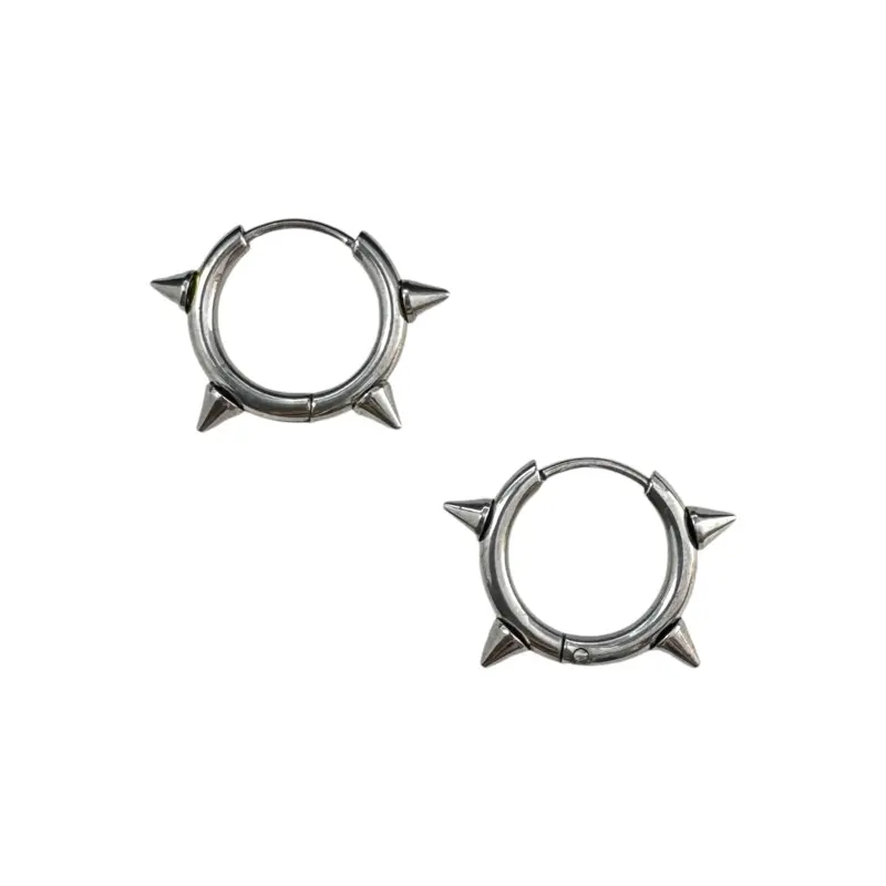 14mm Spiked Hoop Earrings for Men Women Streetwear Hip Hop Punk Unisex Style