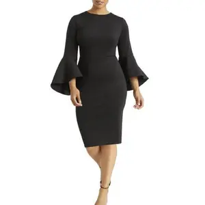 ELOQUII Women's Plus Size Flare Sleeve Scuba Dress