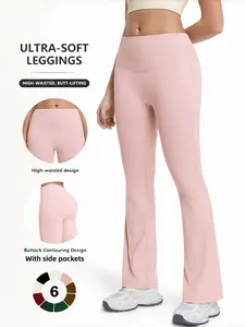 Women's High Waist Flare Leggings with Side Pockets, Cloud Touch Smooth Abdomen Yoga Pants, Activewear Bottoms, Suitable for Fitness Running Pilates