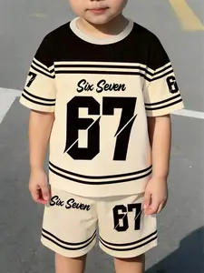 Teen Boy Football #7 Print Short Sleeve Round Neck T-Shirt and Shorts Set, Summer Outdoor Sports Casual Wear, Back to School, Outfit, Youth Kits, Sports Clothing Set