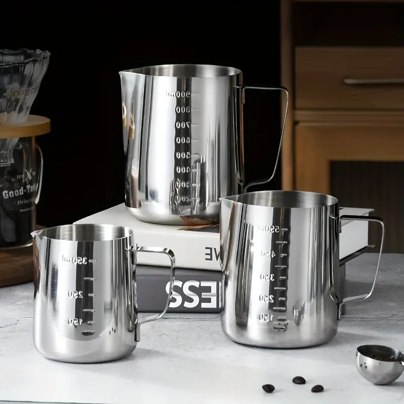 Stainless Steel Milk Frothing Pitcher with Measuring Markings- Perfect for Latte Art and Coffee Decoration, Ideal for Home and Commercial Use