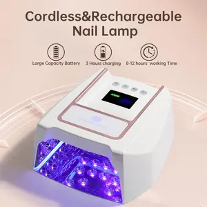 Cordless UV LED Nail Lamp 126W Rechargeable Sparkly Wireless,Nail Dryer Gel Polish Light with 4 Timer Setting, Professional Quick Dry Curing Lamp With Display Auto Sensor for Salon & Home Nail Care