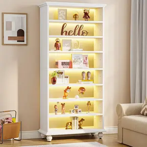 LITTLE TREE 69-Inch Tall Bookcase with LED Lighting, Modern 9-Tier Freestanding Bookshelf with Solid Wood Legs