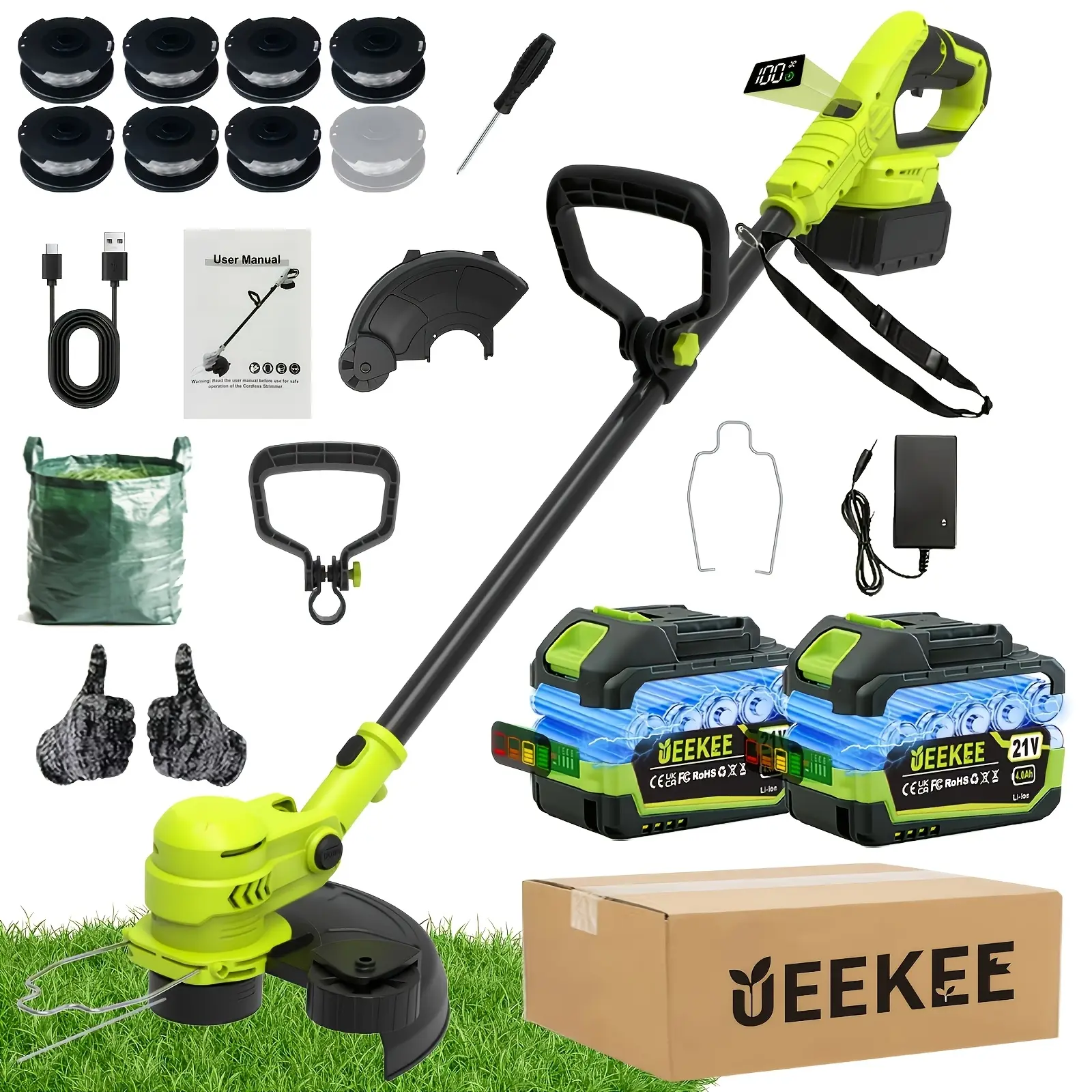 UEEKEE New Upgraded Version! Clearance Sale Electric Grass Trimmer, Portable Cordless LawnEdgerFor Household Use, Equipped With 2 Large-Capacity Lithium Batteries & 8 Spool Lines, Multi-functional Yard Weeder For Lawn Trimmina. Perfect Gift For Dad