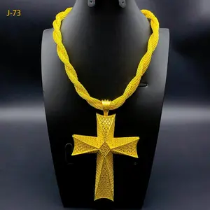 Ethiopian Eritrea Cross Pendant Twisted Necklace for Women Man African Wedding Party Gold Color Chain Jewelry Party Gift